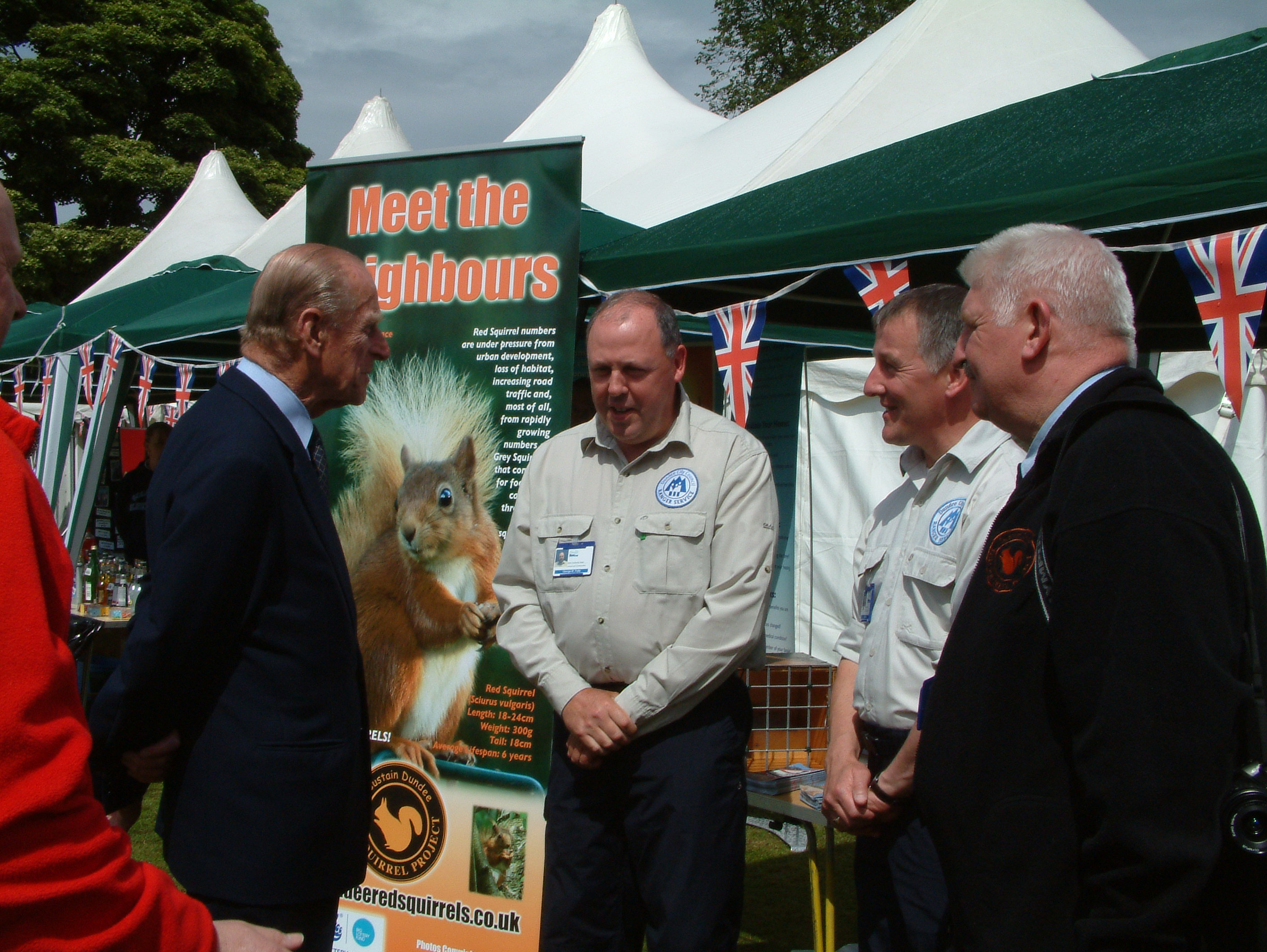 Prince Philip with Jimmie's four foot tall squirrel